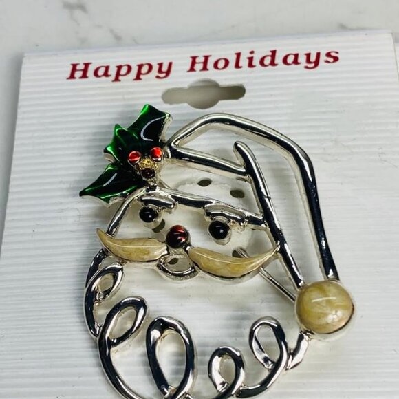 Vintage Enameled Christmas Santa's Sleigh and Santa Claus Brooch Set of 2 - Picture 2 of 4